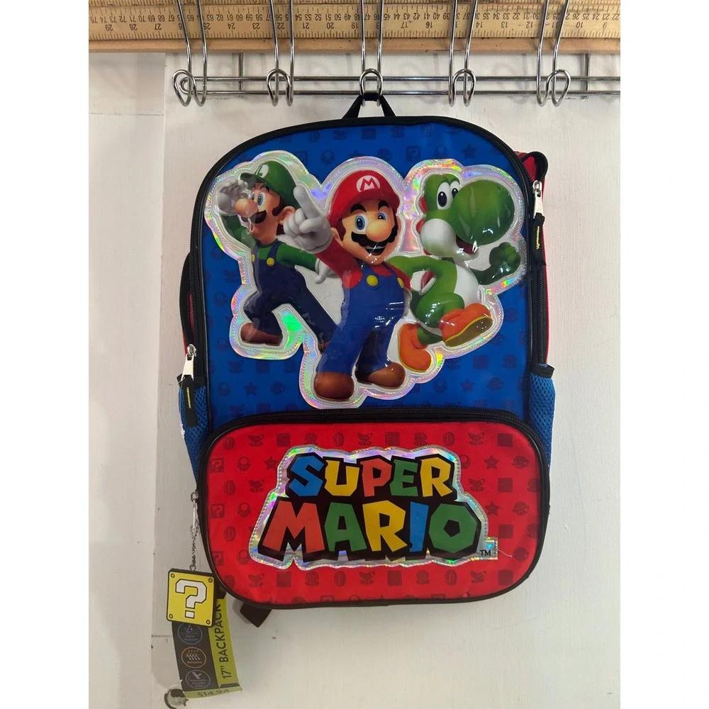 Super Mario Backpack 17 Inch Blue Red Luigi Yoshi Laptop Sleeve Kids